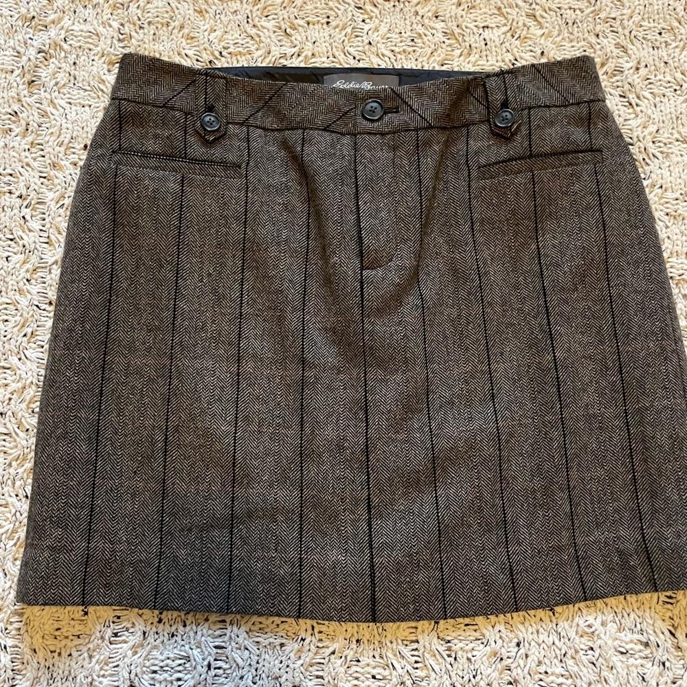 Eddie Bauer Wool Blend Skirt Herringbone Gray Black Size 12 Petite